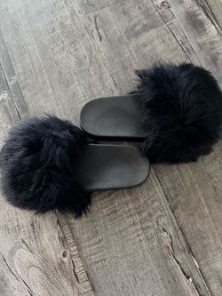 Black Faux Fur Slide Sandals (size: 6.5)