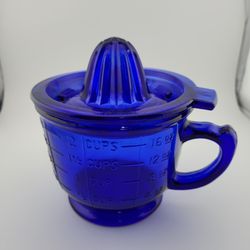 Colbalt Blue Hazel Atlas Vtg. Glass Juicer & Measuring Cup 