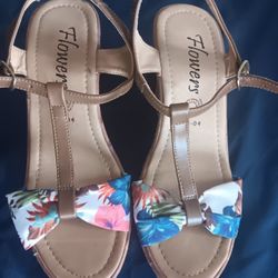 Women's Cute Floral Denim Wedge Heel Sandals Size 7
