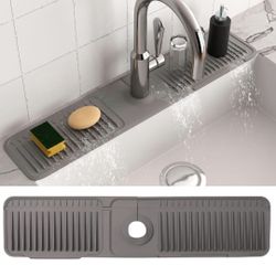 Faucet Splash Guard Silicone Drain Mat Kitchen Sink Drying Pad NEW Light Gray