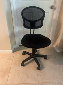 Office chair task secretary black mesh and black seat cushion adjustable seat height swivels wheels