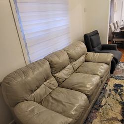 Genuine Leather Couch + Pull Out Queen Bed 