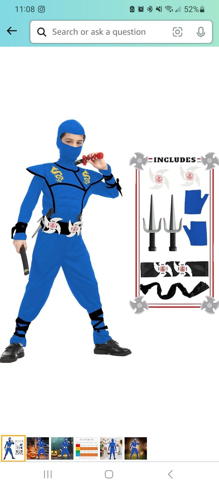 Boys Ninja Costume 8-9 Years