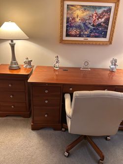 All wood desk and custom leather made chair