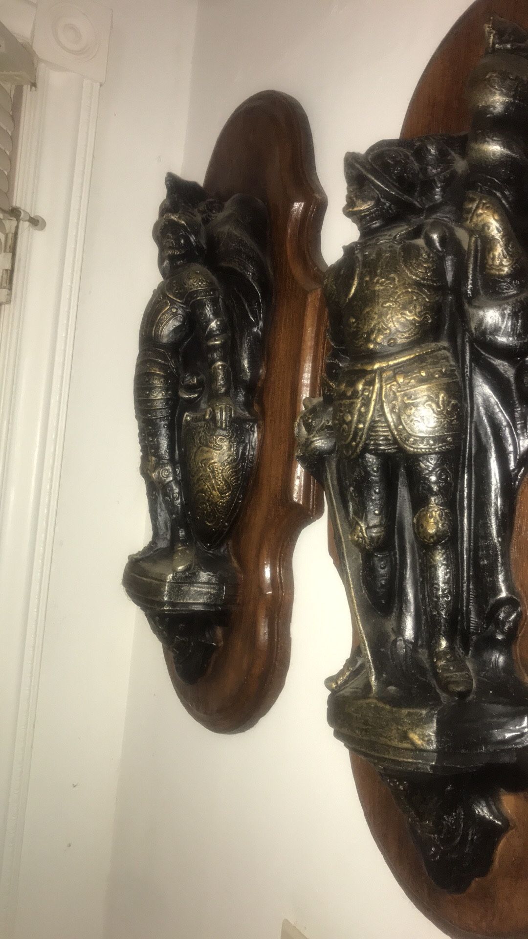 Set Of Two Beautiful Wood And Metal Antique Statue
