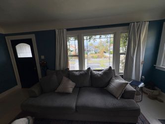 Gray Fabric Sofa with Throw Pillows