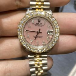 Rolex 31mm Arabic Midsize Pink Pearl Diamond Two Tone Buy Sale Trade  Gold Silver Platinum 24k 