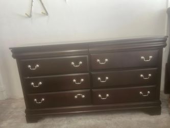 Dark Cherry Wood 6-Drawer Double Dresser & night stand