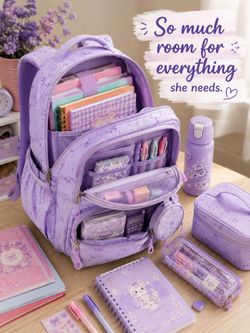 Purple Girls Backpack – Roomy Multi-Pocket School Bag