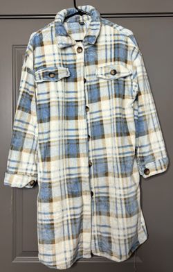 Long Sleeve Thigh Length Flannel Shirt