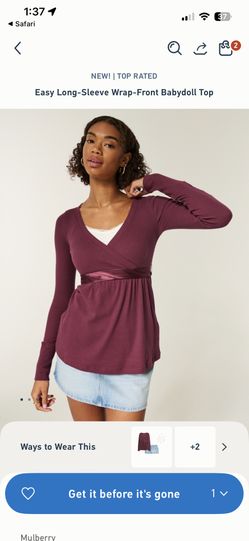 hollister easy long sleeve wrap front babydoll top