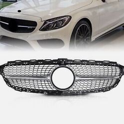 Diamond Grill For Mercedes Benz W205 C Class C250 C300 C(contact info removed)-2018 Silver