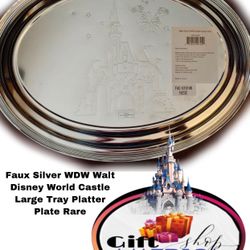 Faux Silver WDW Walt Disney World Castle Large Tray Platter Plate Rare W56