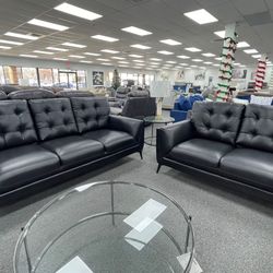 Black Faux Leather 2 Piece Sofa & Loveseat 