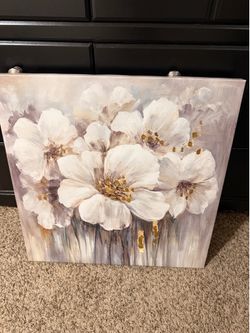 24X24 Gray, White & Gold Floral Canvas Home Decor
