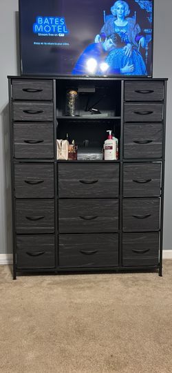51" Tall Dresser With 15 Fabric Drawers And Sturdy Wood Top With Charging Station & LED Lights & Hut