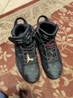 Air Jordan 6 Black Floral Gold Jumpman Sneakers