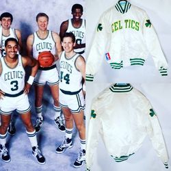  Celtics Jacket Satin Starter Jersey Russle Bird Sand Knit Nike Sz-XL Nike