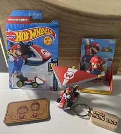 Super Mario Gift Bundle, Hot Wheels, Keychain, Patch, Toy Figure