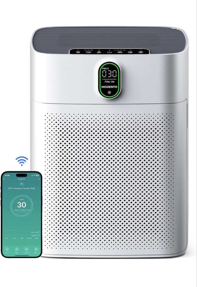 Smart Air Purifier HY4866-WF for Large Rooms up to 1076 ft², Wi-Fi and Alexa compatible, PM2.5 Air Quality Display, Auto Mode, Quiet Mode 24dB, HEPA F