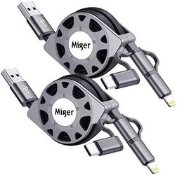 Fast charging cable 3-in-1 USB phone charging cable for Type-C, and Micro-USB ports for iPhone, iPad, Huawei, and HTC