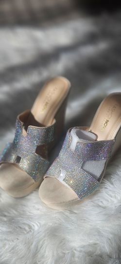Fashion Nova Rhinestone Wedge Slide Sandals