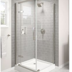 Delta 36 in. x 36 in. x 76 in. 3-Piece Corner Hinged Frameless Shower Enclosure in Stainless