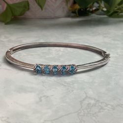 STS Karis Blue Topaz Gemstone Hinged Bangle Bracelet 8in