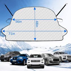 Windshield Snow Cover, 5 Layers Extra Large Wipers Protection, Snow,Ice,Sun Shade,Frost Defense,Magnetic Car Windshield Ice Snow Cover for Most Cars