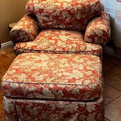 Floral Chair With Ottoman 