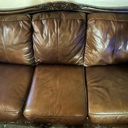3 Piece Wooden Leather Couch Set