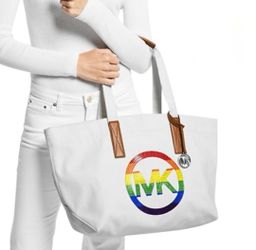 NWT MICHAEL Michael Kors
PRIDE The Michael Large Embellished Logo Canvas Tote Bag
