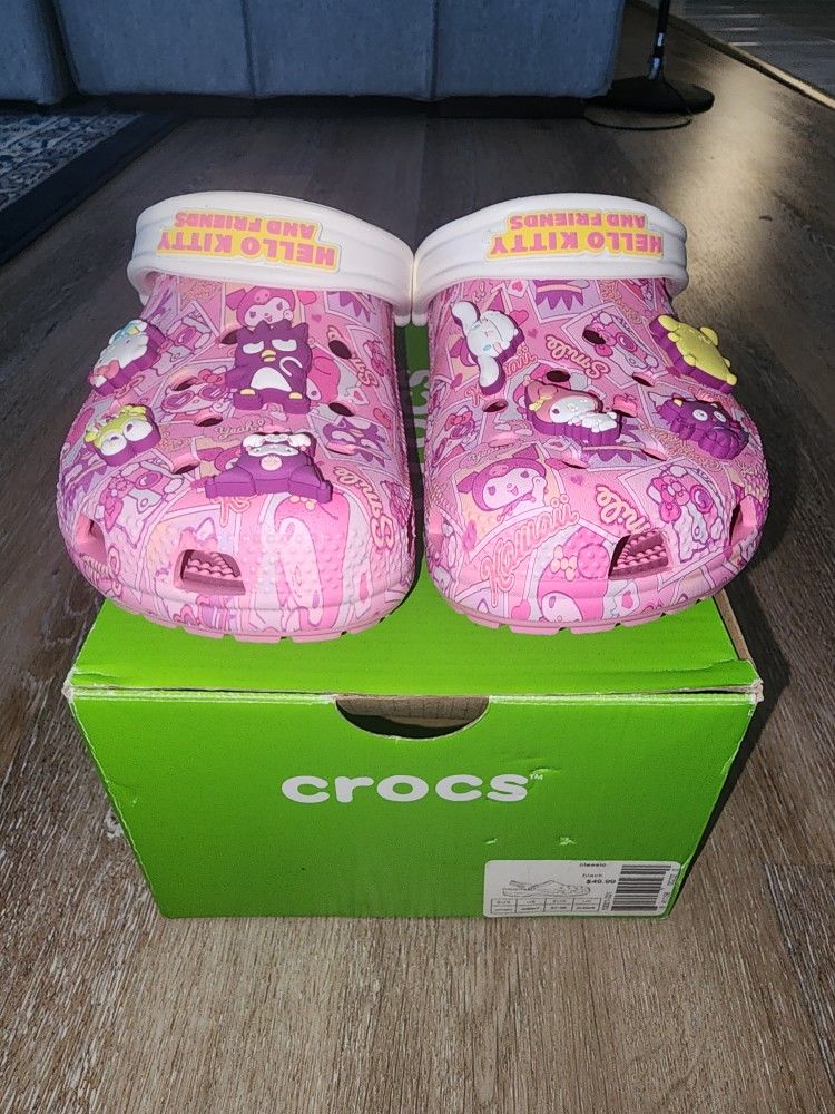 Size 7 Womens Hello Kitty Crocs Classic Clog With Jibbitz Charms