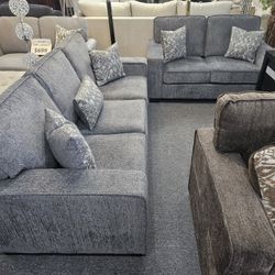 Brand New Soft Gray Chenille Sofa + Loveseat 2PCs Set