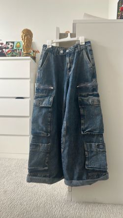 Forever 21, really baggy cargo jeans, blue, size 25 in women