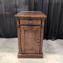 Brown Wood End Table with Built-In Outlets