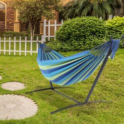 Double Brazilian Cotton Hammock with Space Saving Steel Stand
