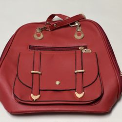 New Red Faux Leather Backpack 