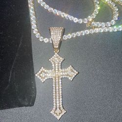 Icy 24k Gold Finish Cross Tennis Necklace