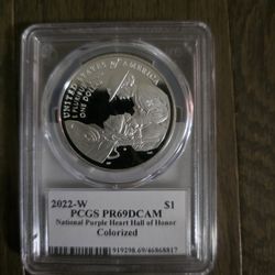 2022 w colorized purple heart proof silver dollar ngc pf69 , Ultra Cameo 