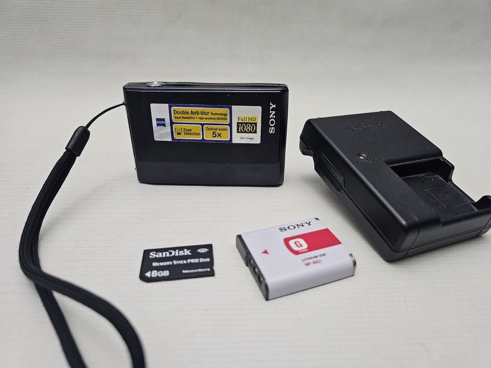 SONY DSC-T100 Black Digital Camera Zeiss   +CARD, 8.1 MP + Charger & Battery 