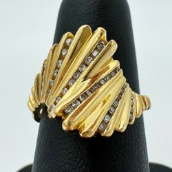 Jewelry Vintage 14k solid yellow gold 0.4CTW Natural Diamond Epochal Ribbed Ring Size 7