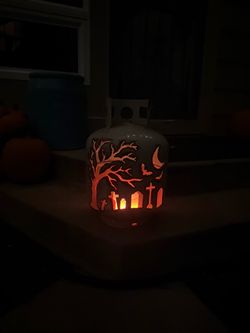 Handmade halloween haunted graveyard lantern - plasma cut metal art