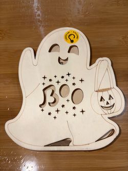 Halloween Ghost Light-Up Wooden Decor