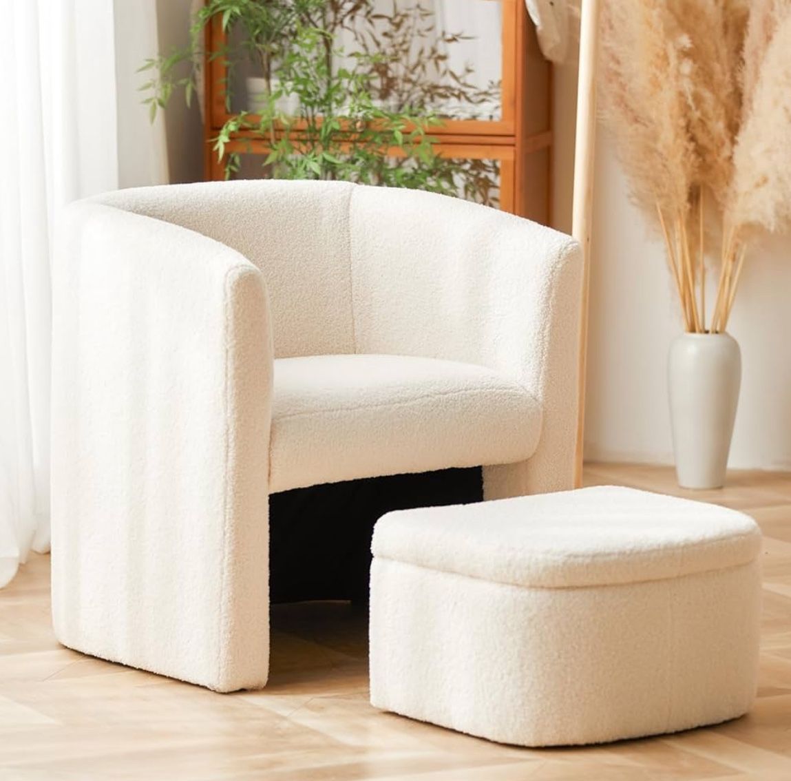 Boucle Arm Chair & Ottoman Set Of 2