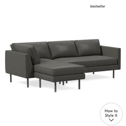 West Elm Leather Sofa 95” Grey Leather