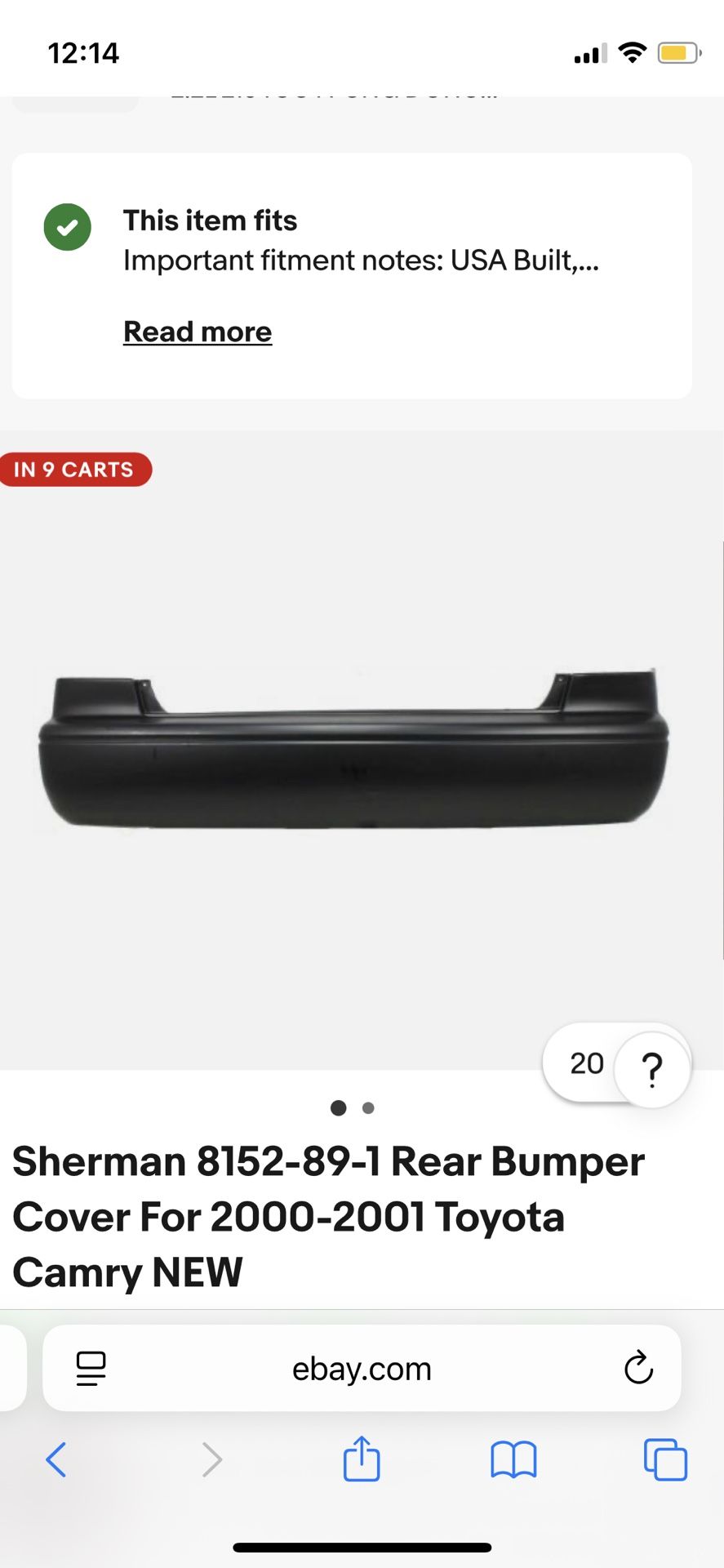 Bumper Rear Cover New Toyota Camry 2000 - 2001