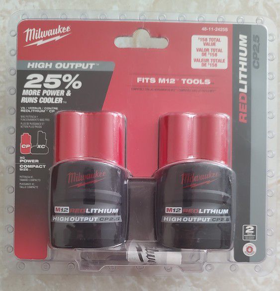 Milwaukee New generation m12 Red Lithium High Output CP 2.5 batteries 