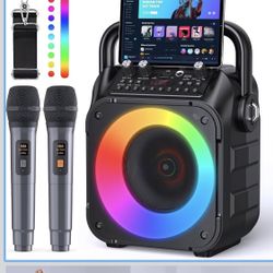Karaoke Machine, Portable Bluetooth Speaker With 2 Wireless Microphones For Adults & Kids