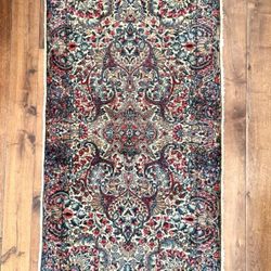 Antique Persian Kerman Rug Ivory Red Blue Hand Knotted 2'6" x 5' - $950